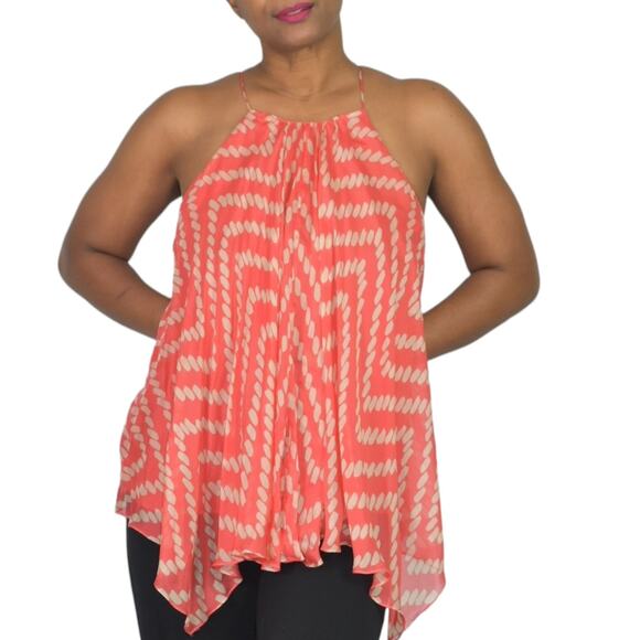 Milly Handkerchief Hem Top Orange Coral Silk Tank Swing Racerback Chiffon 2 - Picture 1 of 13